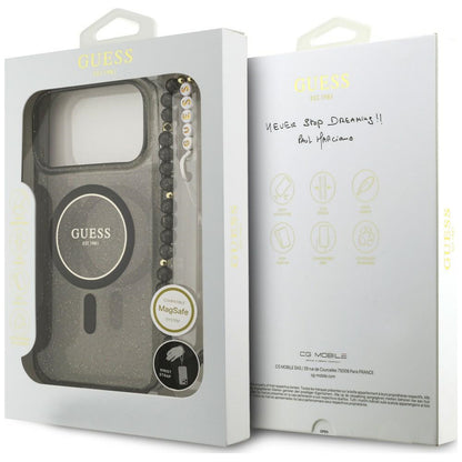 Capa MagSafe para Apple iPhone 18 Pro Max / 17 Pro Max, Guess, IML Glitter with Pearl Strap, Preta