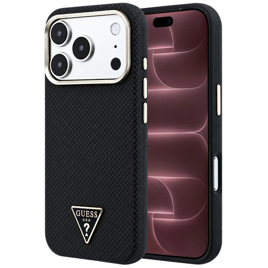 Capa MagSafe para Apple iPhone 18 Pro Max / 17 Pro Max, Guess, Logótipo Triângulo Kevlar, Preta