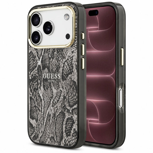 Capa MagSafe para Apple iPhone 18 Pro Max / 17 Pro Max, Guess, padrão Python, preta