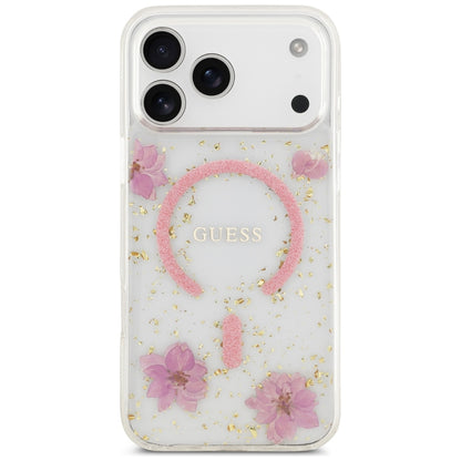 Capa MagSafe para Apple iPhone 18 Pro Max / 17 Pro Max, Guess, Resin Flowers and Glitter, Rosa