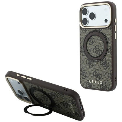 Capa MagSafe para Apple iPhone 18 Pro Max / 17 Pro Max, Guess, Ring Stand 360 4G Classic Logo, Castanha