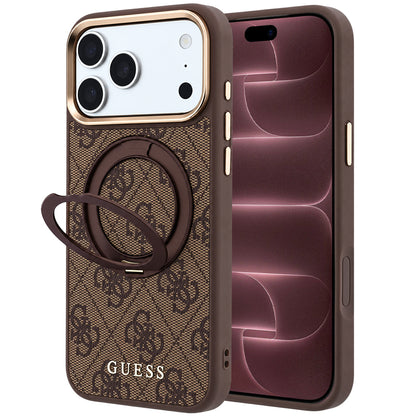 Capa MagSafe para Apple iPhone 18 Pro Max / 17 Pro Max, Guess, Ring Stand 360 4G Classic Logo, Castanha