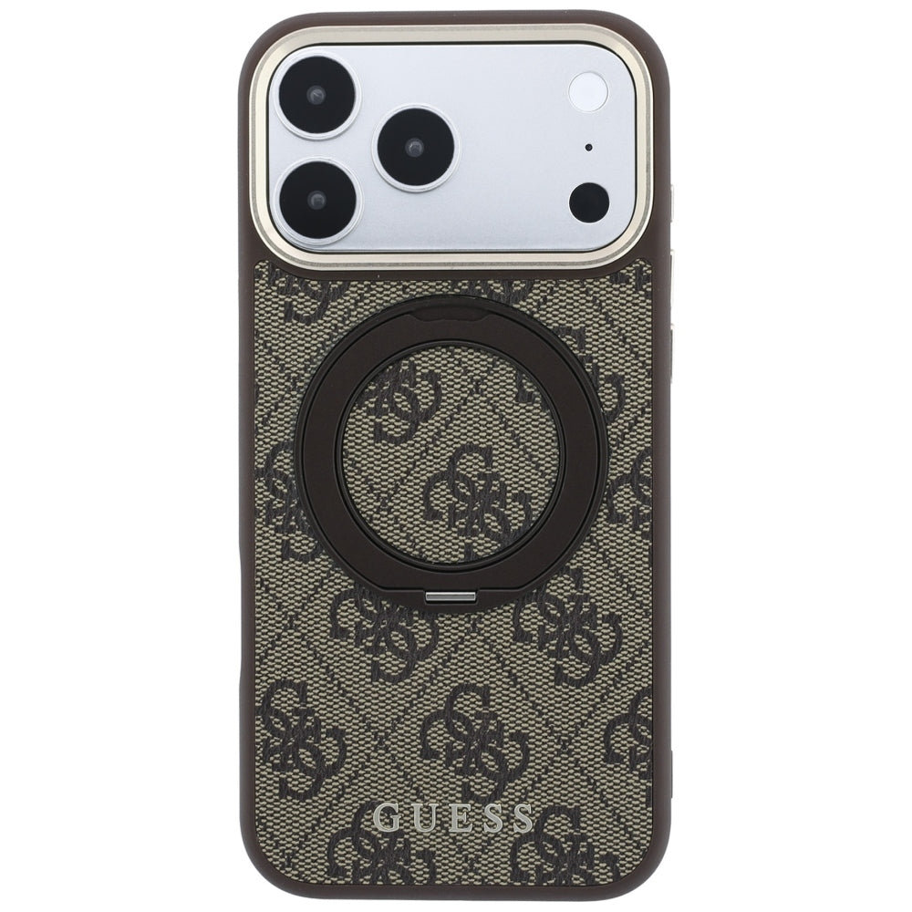 Capa MagSafe para Apple iPhone 18 Pro Max / 17 Pro Max, Guess, Ring Stand 360 4G Classic Logo, Castanha