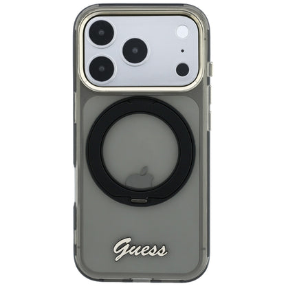 Capa MagSafe para Apple iPhone 18 Pro Max / 17 Pro Max, Guess, Suporte de Anel Script Metal Logo, Preta
