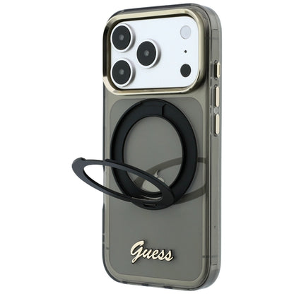 Capa MagSafe para Apple iPhone 18 Pro Max / 17 Pro Max, Guess, Suporte de Anel Script Metal Logo, Preta