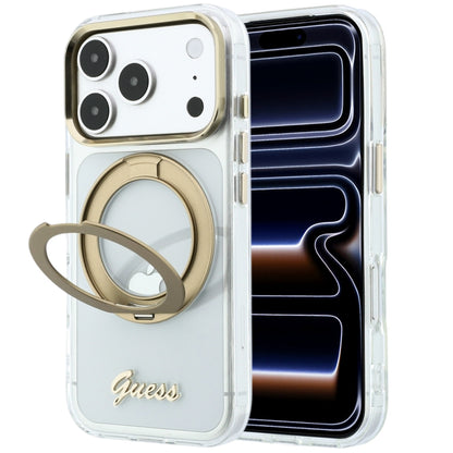Capa MagSafe para Apple iPhone 18 Pro Max / 17 Pro Max, Guess, Suporte Anelar Script Metal Logo, Transparente