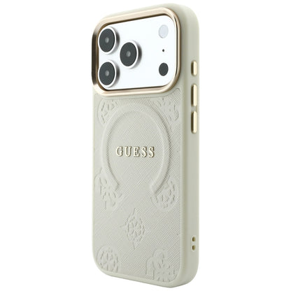 Capa MagSafe para Apple iPhone 18 Pro Max / 17 Pro Max, Guess, Saffiano Peony Hot Stamp, Bege