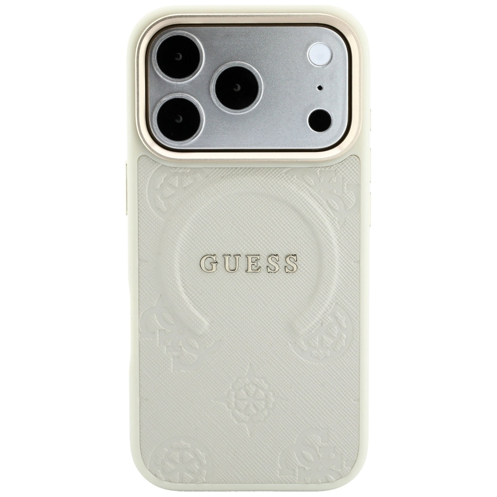 Capa MagSafe para Apple iPhone 18 Pro Max / 17 Pro Max, Guess, Saffiano Peony Hot Stamp, Bege
