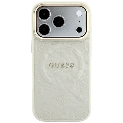 Capa MagSafe para Apple iPhone 18 Pro Max / 17 Pro Max, Guess, Saffiano Peony Hot Stamp, Bege