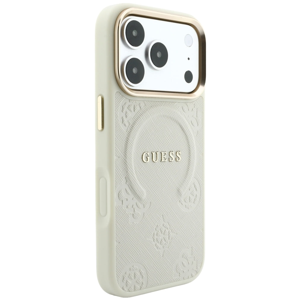 Capa MagSafe para Apple iPhone 18 Pro Max / 17 Pro Max, Guess, Saffiano Peony Hot Stamp, Bege