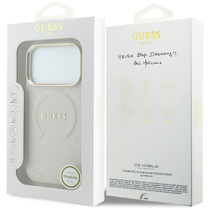 Capa MagSafe para Apple iPhone 18 Pro Max / 17 Pro Max, Guess, Saffiano Peony Hot Stamp, Bege
