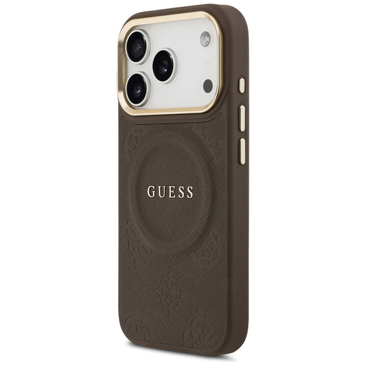 Capa MagSafe para Apple iPhone 18 Pro Max / 17 Pro Max, Guess, Saffiano Peony Ring, Castanha