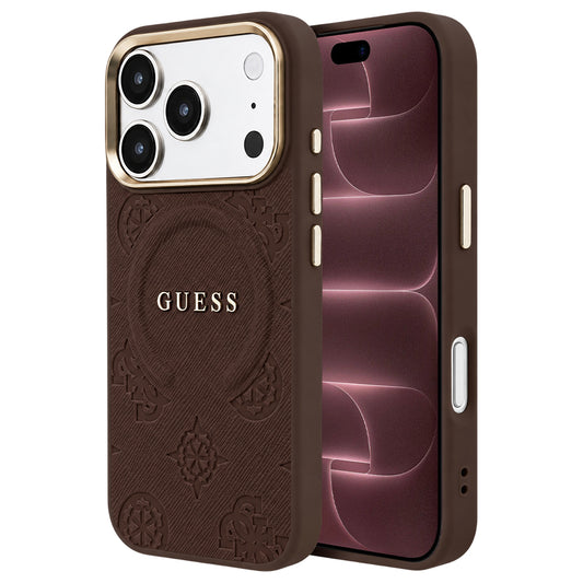 Capa MagSafe para Apple iPhone 18 Pro Max / 17 Pro Max, Guess, Saffiano Peony Ring, Castanha