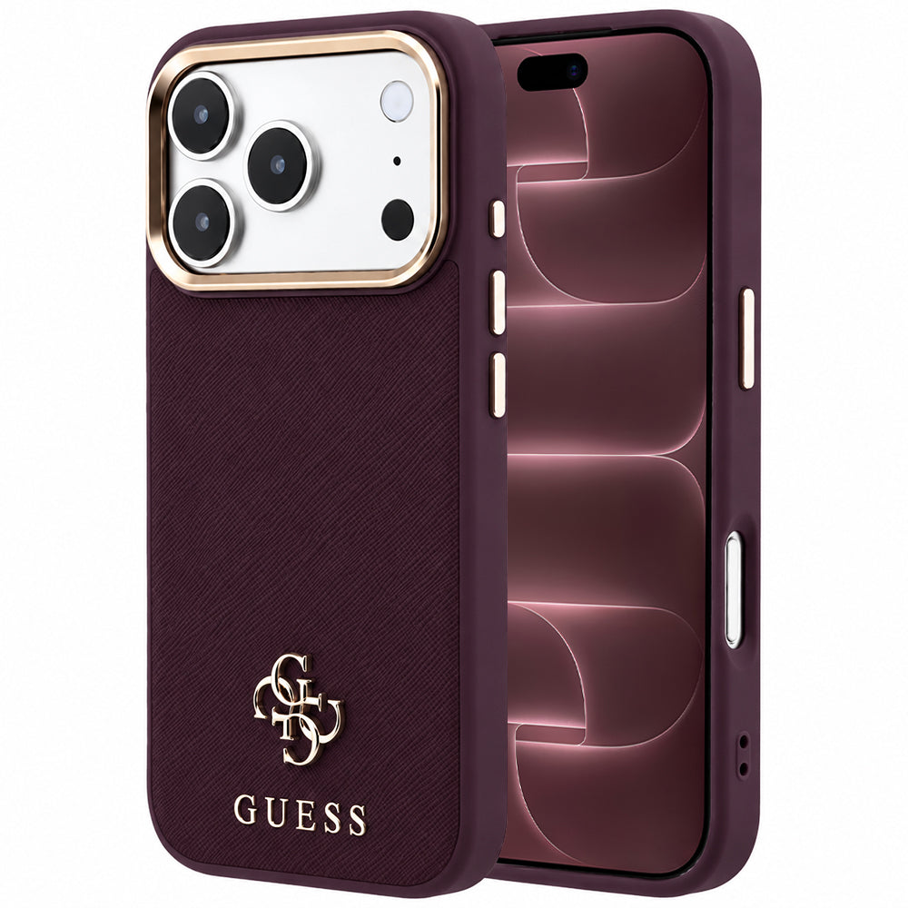 Capa MagSafe para Apple iPhone 18 Pro Max / 17 Pro Max, Guess, Saffiano Small 4G Classic, Vinho