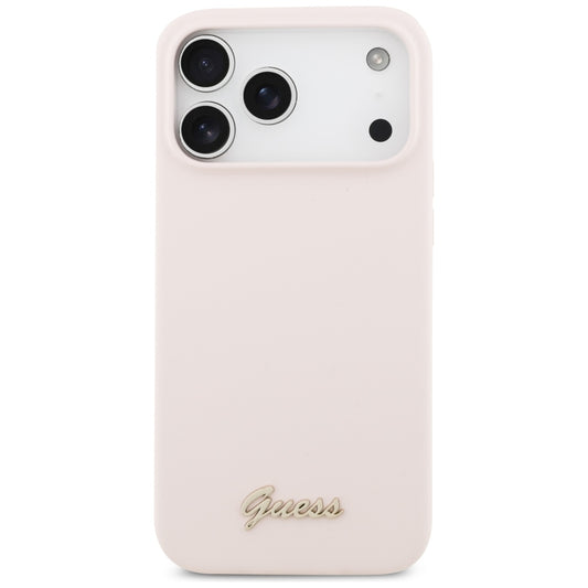 Capa MagSafe para Apple iPhone 18 Pro Max / 17 Pro Max, Guess, Logótipo Metálico Script, Rosa