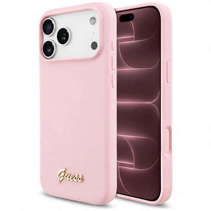 MagSafe Case for Apple iPhone 18 Pro Max / 17 Pro Max, Guess, Script Metal Logo, Pink