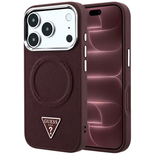 Capa MagSafe para Apple iPhone 18 Pro Max / 17 Pro Max, Guess, Triangle Logo, cor de vinho