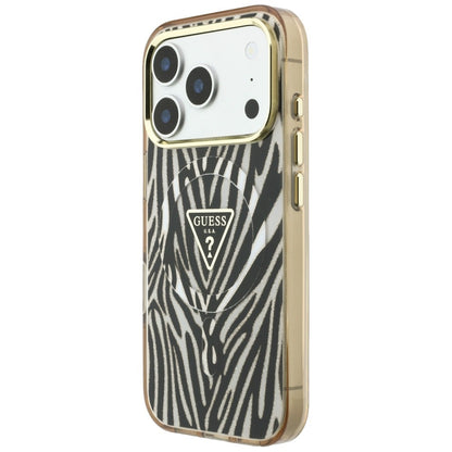 Capa MagSafe para Apple iPhone 18 Pro Max / 17 Pro Max, Guess, Logo Triângulo Glitter Zebra, Dourada