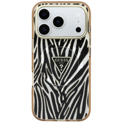 Capa MagSafe para Apple iPhone 18 Pro Max / 17 Pro Max, Guess, Logo Triângulo Glitter Zebra, Dourada