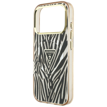 Capa MagSafe para Apple iPhone 18 Pro Max / 17 Pro Max, Guess, Logo Triângulo Glitter Zebra, Dourada