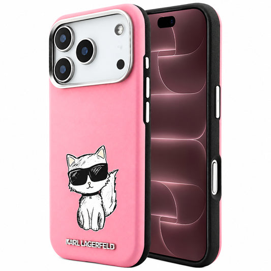 Capa MagSafe para Apple iPhone 18 Pro Max / 17 Pro Max, Karl Lagerfeld, Choupette Sketch, Rosa