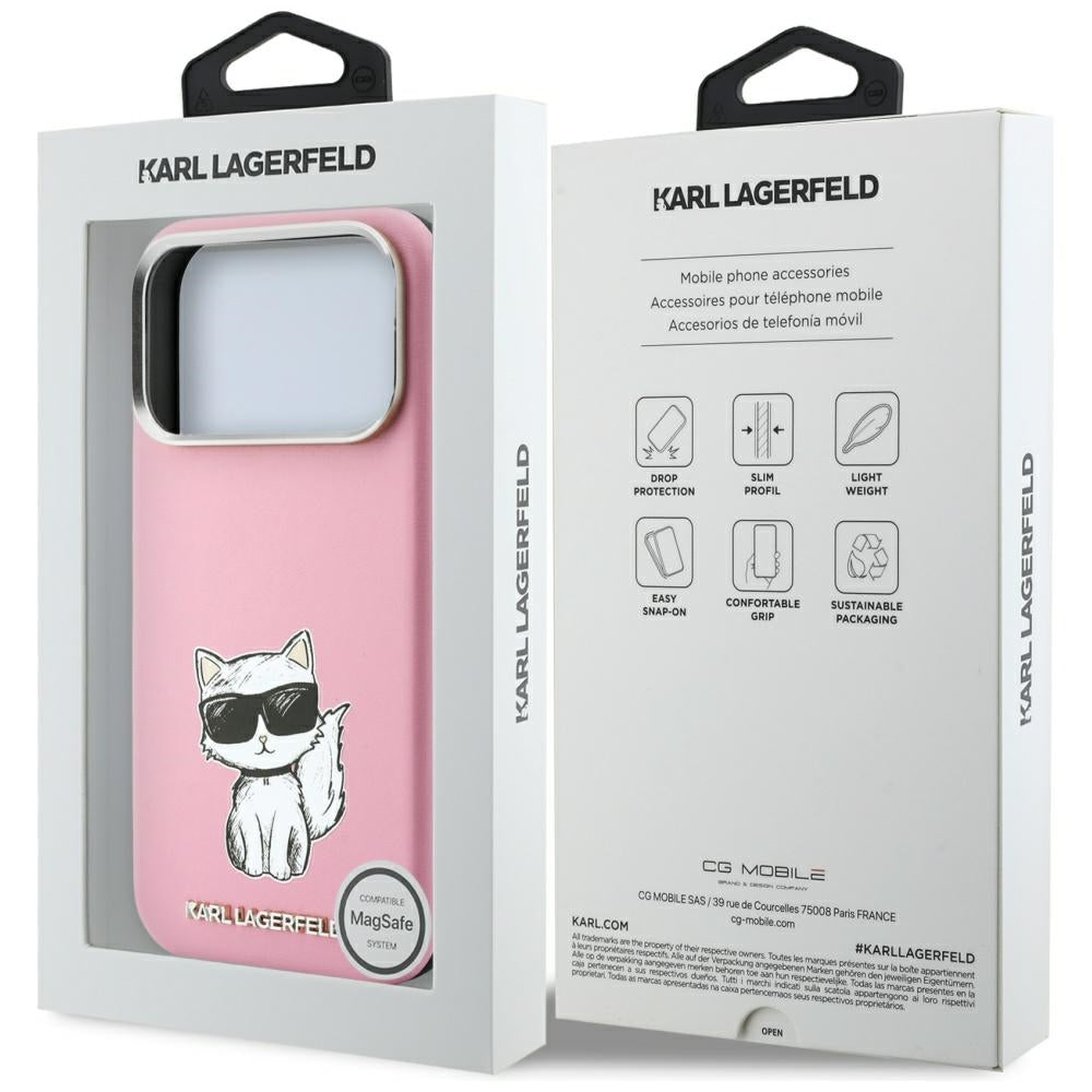 Capa MagSafe para Apple iPhone 18 Pro Max / 17 Pro Max, Karl Lagerfeld, Choupette Sketch, Rosa