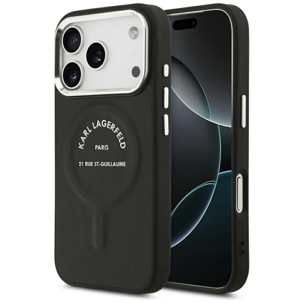 Capa MagSafe para Apple iPhone 18 Pro Max / 17 Pro Max, Karl Lagerfeld, EMB. Anel Karl RSG Logo, Preto