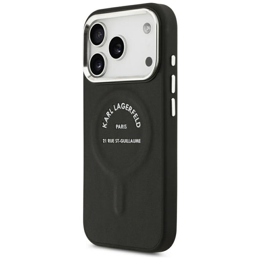 Capa MagSafe para Apple iPhone 18 Pro Max / 17 Pro Max, Karl Lagerfeld, EMB. Anel Karl RSG Logo, Preto