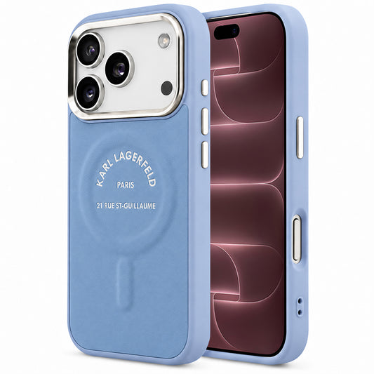 Capa MagSafe para Apple iPhone 18 Pro Max / 17 Pro Max, Karl Lagerfeld, Embossed Open Ring RSG Logo, Azul