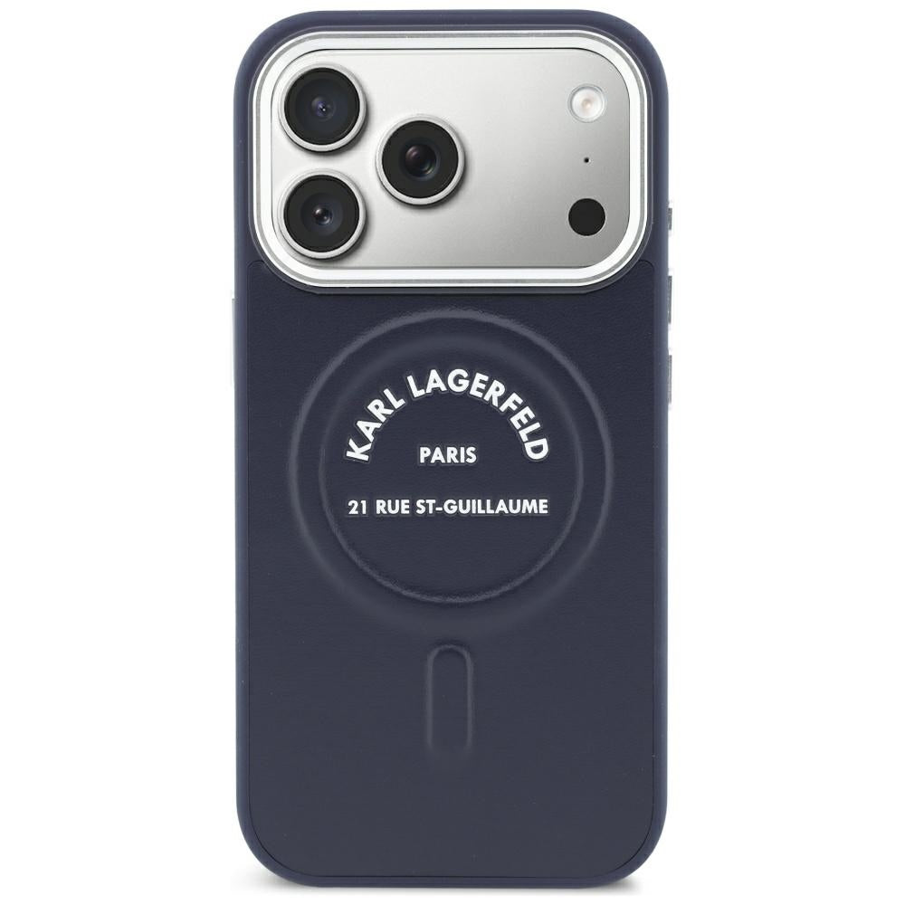 Capa MagSafe para Apple iPhone 18 Pro Max / 17 Pro Max, Karl Lagerfeld, Embossed Open Ring RSG Logo, Azul