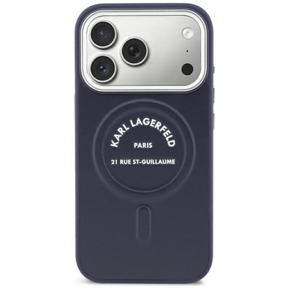 Capa MagSafe para Apple iPhone 18 Pro Max / 17 Pro Max, Karl Lagerfeld, Embossed Open Ring RSG Logo, Azul