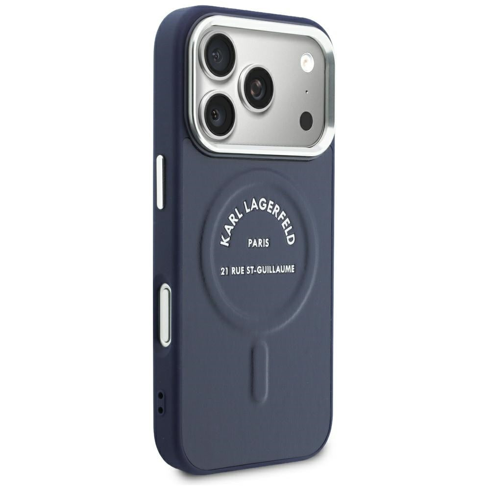 Capa MagSafe para Apple iPhone 18 Pro Max / 17 Pro Max, Karl Lagerfeld, Embossed Open Ring RSG Logo, Azul
