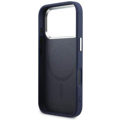 Capa MagSafe para Apple iPhone 18 Pro Max / 17 Pro Max, Karl Lagerfeld, Embossed Open Ring RSG Logo, Azul