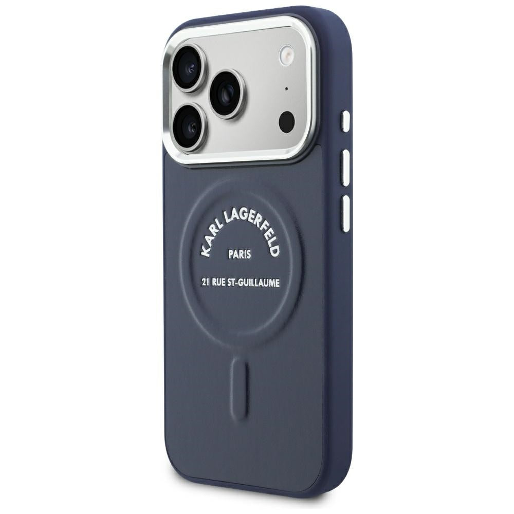 Capa MagSafe para Apple iPhone 18 Pro Max / 17 Pro Max, Karl Lagerfeld, Embossed Open Ring RSG Logo, Azul