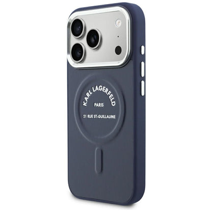 Capa MagSafe para Apple iPhone 18 Pro Max / 17 Pro Max, Karl Lagerfeld, Embossed Open Ring RSG Logo, Azul