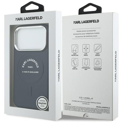 Capa MagSafe para Apple iPhone 18 Pro Max / 17 Pro Max, Karl Lagerfeld, Embossed Open Ring RSG Logo, Azul
