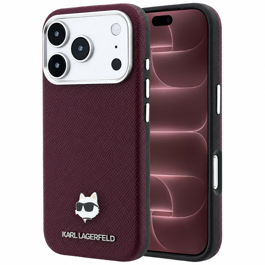 Capa MagSafe para Apple iPhone 18 Pro Max / 17 Pro Max, Karl Lagerfeld, Grained Choupette Head, Vinho