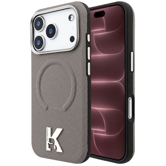 Capa MagSafe para Apple iPhone 18 Pro Max / 17 Pro Max, Karl Lagerfeld, Anel Gravado Granulado, Bege