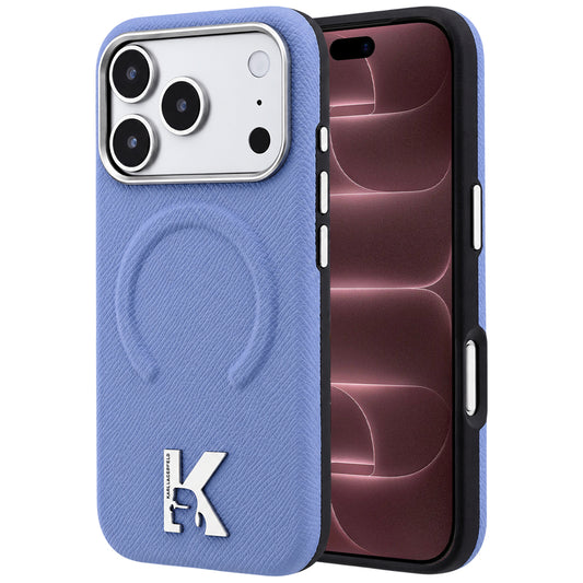 Capa MagSafe para Apple iPhone 18 Pro Max / 17 Pro Max, Karl Lagerfeld, Anel Gravado Granulado, Azul