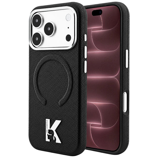Capa MagSafe para Apple iPhone 18 Pro Max / 17 Pro Max, Karl Lagerfeld, Grained Embossed Ring, Preta
