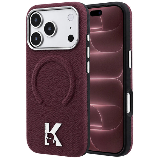 Capa MagSafe para Apple iPhone 18 Pro Max / 17 Pro Max, Karl Lagerfeld, Anel Gravado Granulado, Vinho