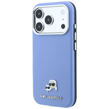 Capa MagSafe para Apple iPhone 18 Pro Max / 17 Pro Max, Karl Lagerfeld, Grained Karl & Choupette Head's Metal, Bleu