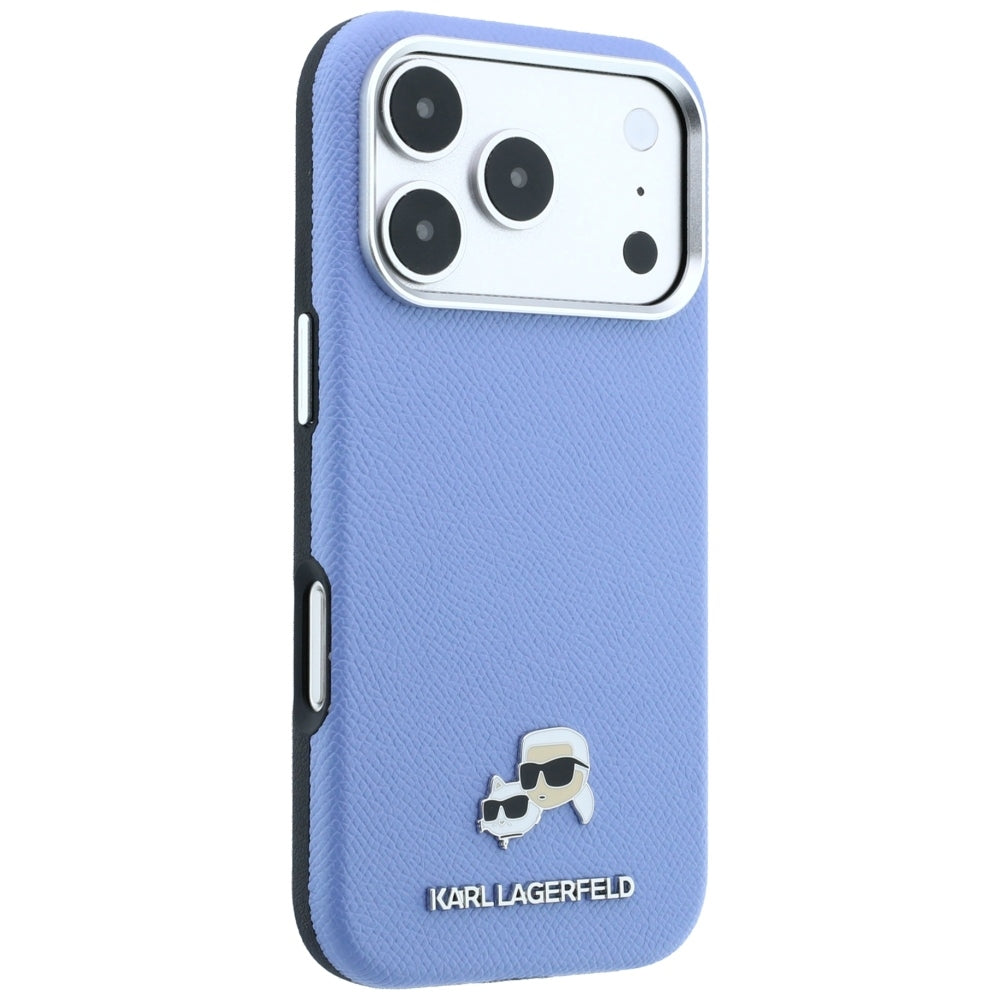 Capa MagSafe para Apple iPhone 18 Pro Max / 17 Pro Max, Karl Lagerfeld, Grained Karl & Choupette Head's Metal, Bleu