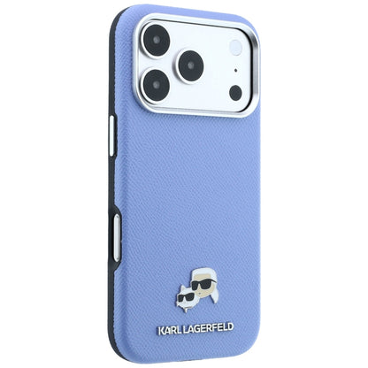 Capa MagSafe para Apple iPhone 18 Pro Max / 17 Pro Max, Karl Lagerfeld, Grained Karl & Choupette Head's Metal, Bleu