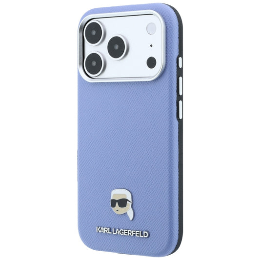 Capa MagSafe para Apple iPhone 18 Pro Max / 17 Pro Max, Karl Lagerfeld, Metal com Textura da Cabeça de Karl, Azul