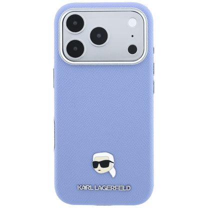 MagSafe Case for Apple iPhone 18 Pro Max / 17 Pro Max, Karl Lagerfeld, Grained Karl Head's Metal, Blue