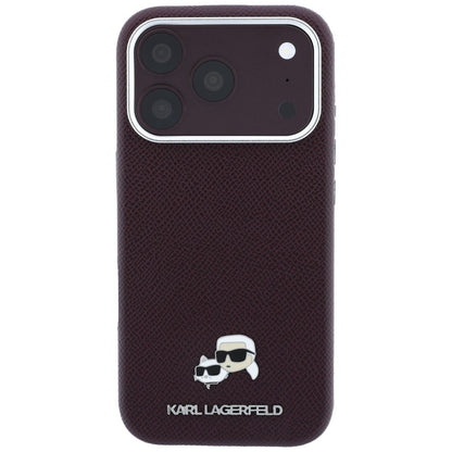 Capa MagSafe para Apple iPhone 18 Pro Max / 17 Pro Max, Karl Lagerfeld, Grained KC Heads, Vinho