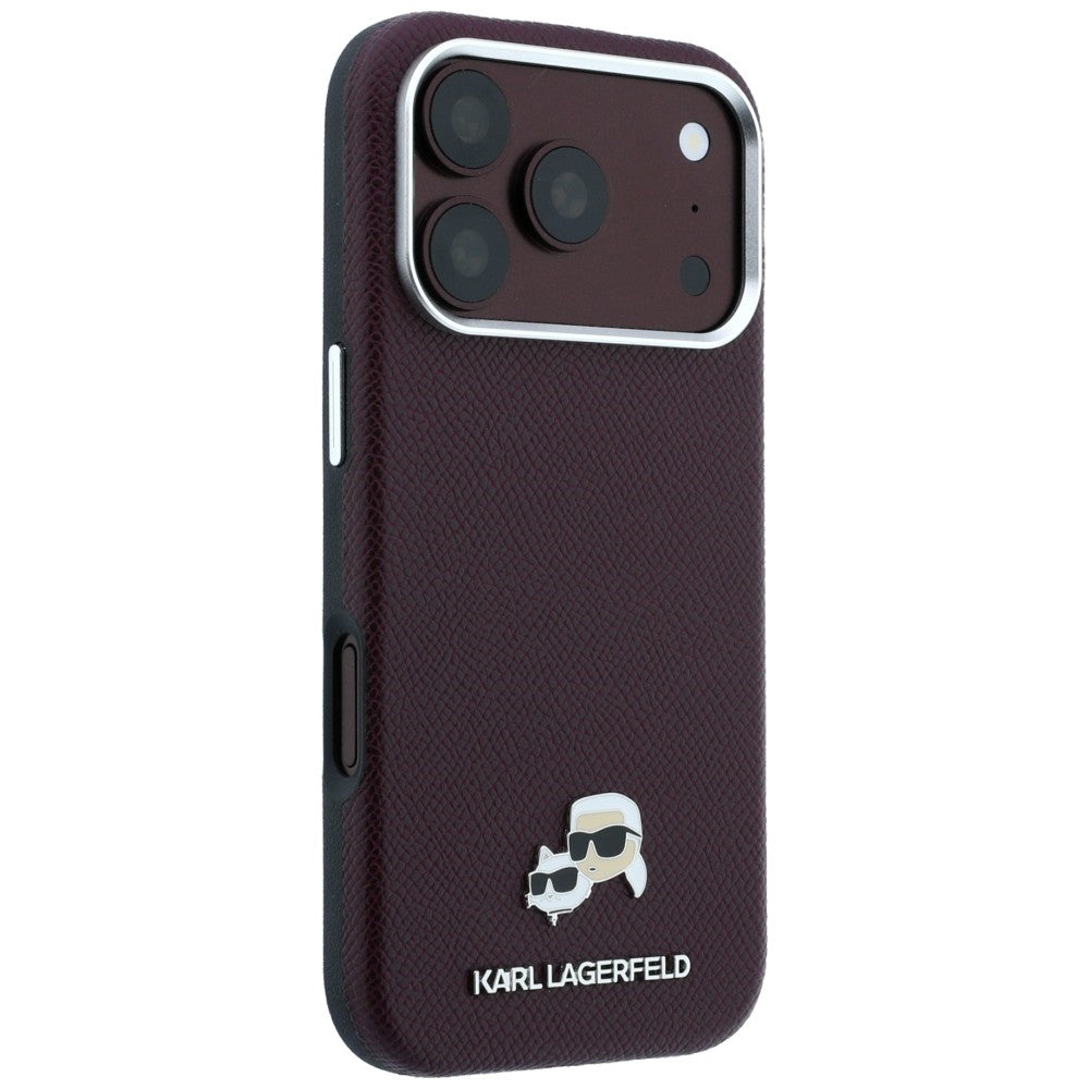 Capa MagSafe para Apple iPhone 18 Pro Max / 17 Pro Max, Karl Lagerfeld, Grained KC Heads, Vinho
