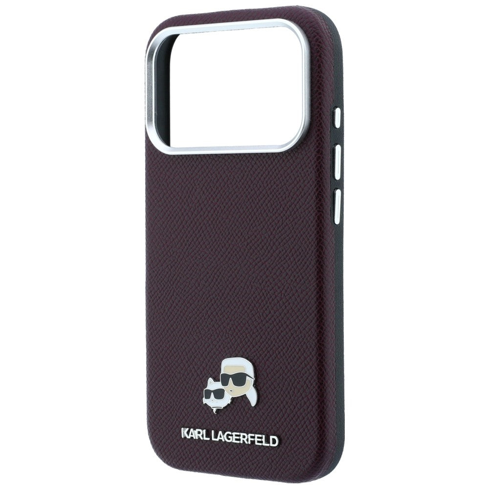 Capa MagSafe para Apple iPhone 18 Pro Max / 17 Pro Max, Karl Lagerfeld, Grained KC Heads, Vinho