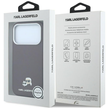 Capa MagSafe para Apple iPhone 18 Pro Max / 17 Pro Max, Karl Lagerfeld, Grained KC Heads, Vinho